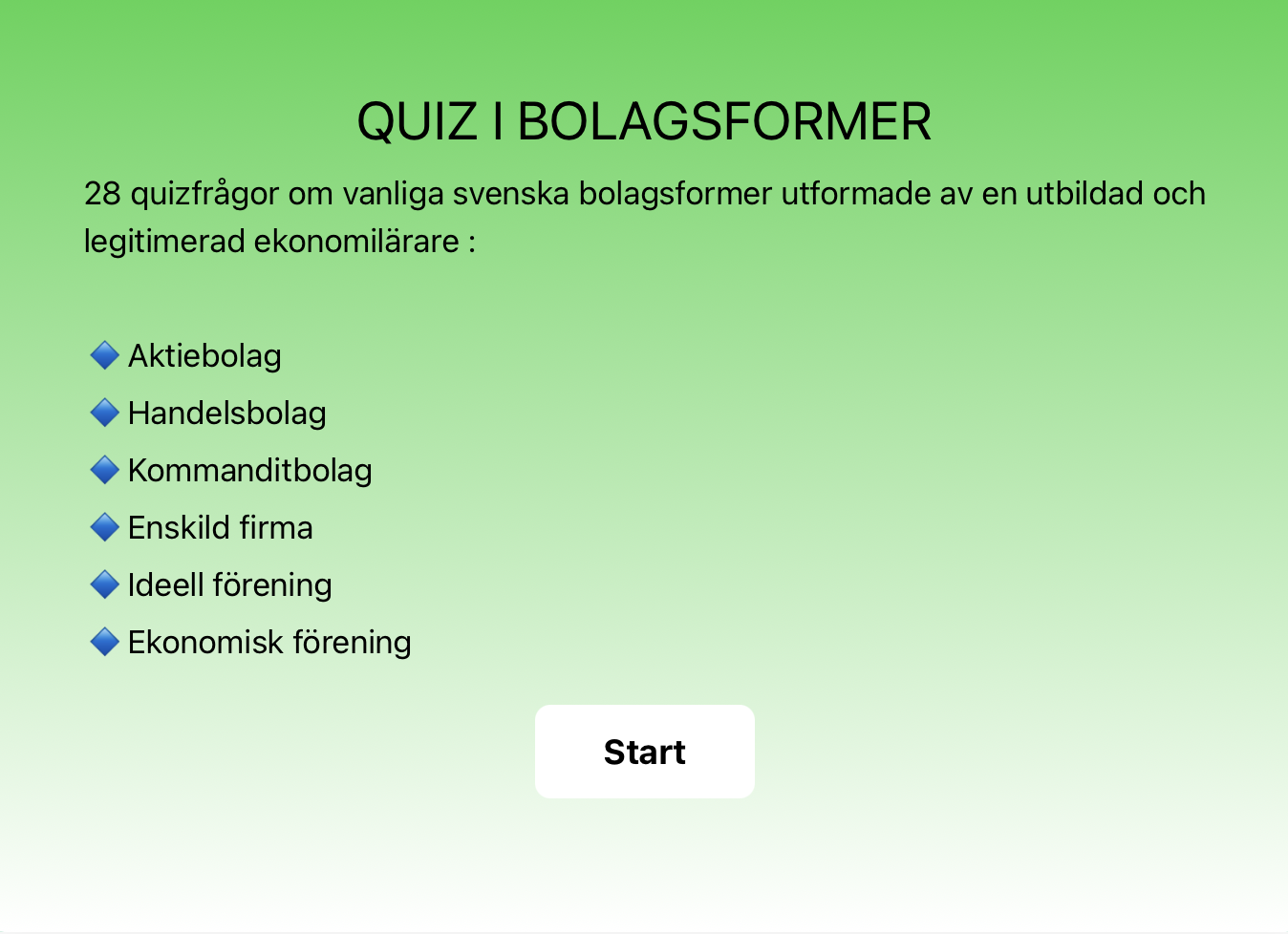Quiz om bolagsformer