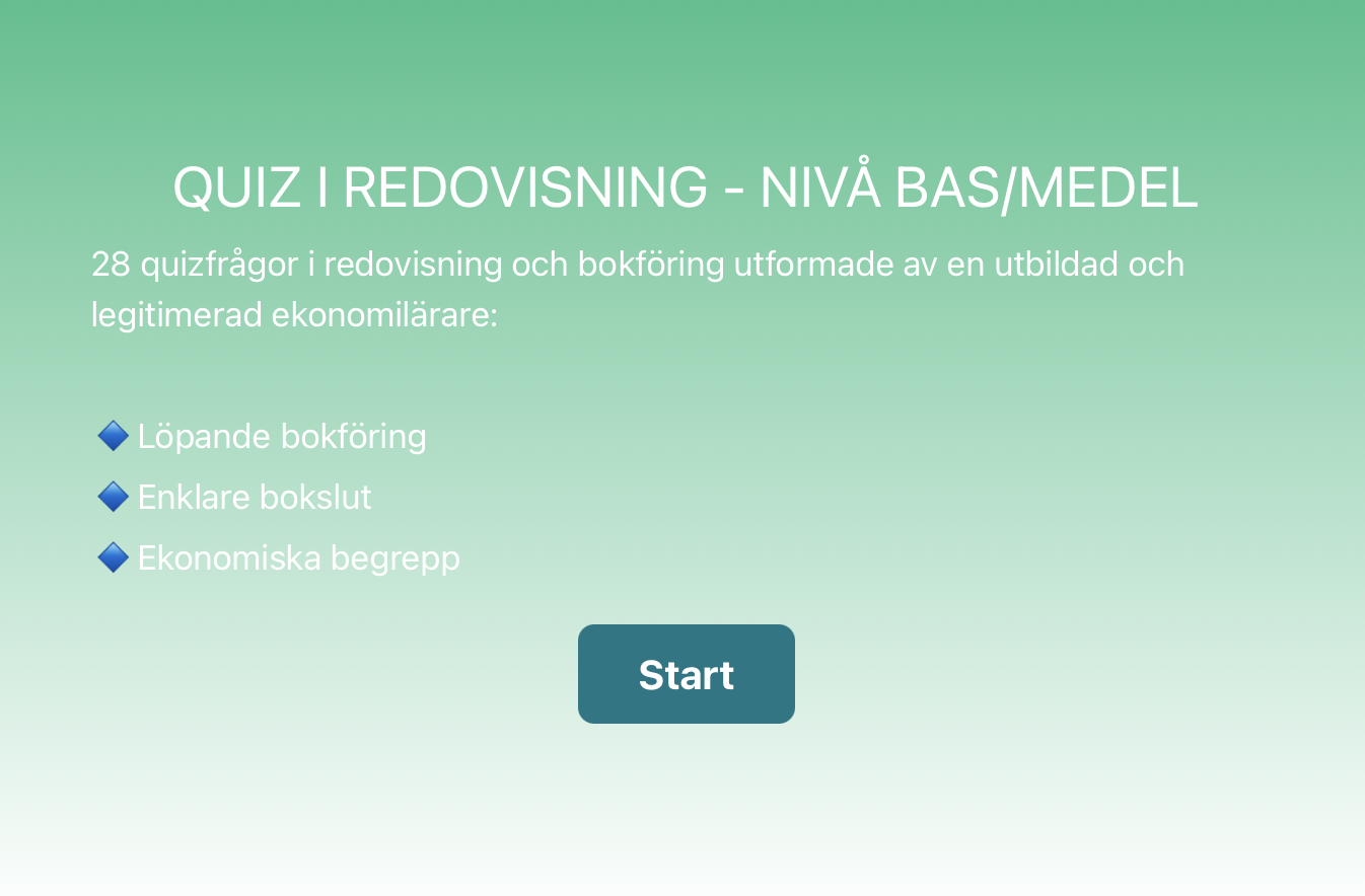 Ekonomiquiz i redovisning och bokföring