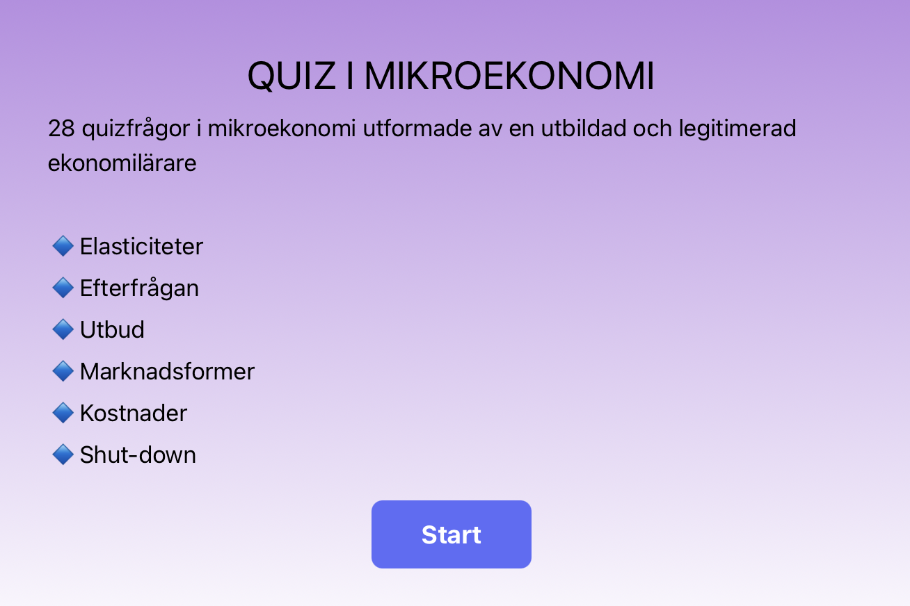 Ekonomiquiz och studiehjälp i mikroekonomi